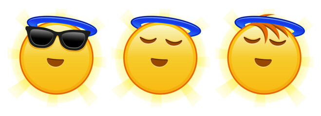 Smiling face with halo above head Set of three emoji