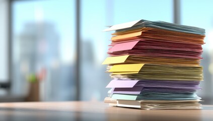 Stacked Documents on Desk in Bright Office