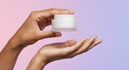 Hands Holding Cosmetic Cream Jar, Skincare Product, Beauty, Wellness
