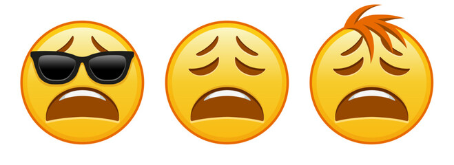Tired face Set of three yellow emoji