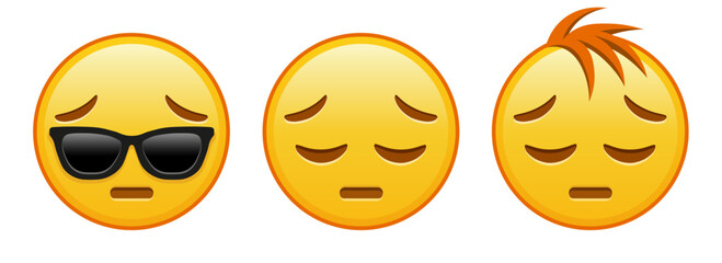 Thoughtful sad face Set of three yellow emoji