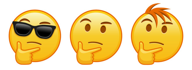 Thoughtful face Set of three yellow emoji