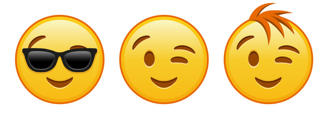 Winking yellow face Set of three emoji