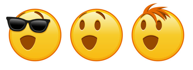 Winking face Set of three yellow emoji