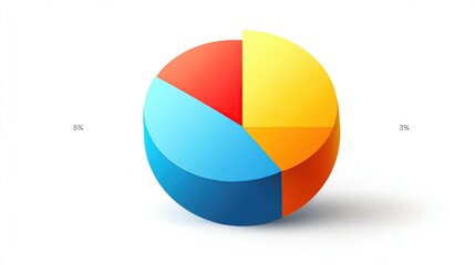 Colorful, slightly raised pie chart with slices of varying sizes on a white surface