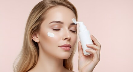 Woman Applying Moisturizing Cream. Beauty, Skincare, and Cosmetics Concept.