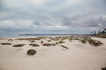 Coronado sand beach, the Pacific ocean and Point Loma, Coronado island, San Diego, Caflifornia, USA