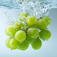 Fresh Green Grapes Splashing into Water, Healthy Eating, Fruit, Refreshing, Clean