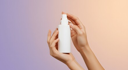 Woman Holding White Spray Bottle - Skincare and Beauty Product Mockup