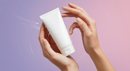 Woman's Hands Holding Blank White Cosmetic Tube, Beauty Product Mockup