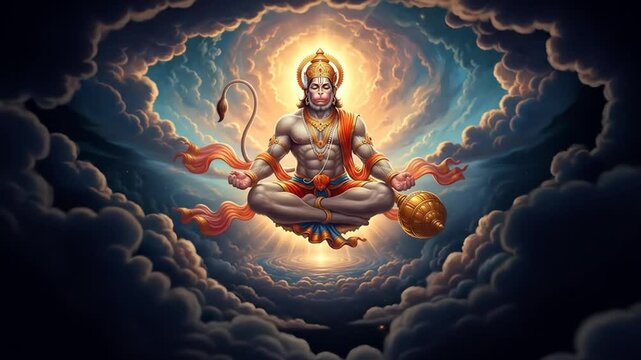 Divine spiritual meditation journey through illuminated cosmic clouds and heavenly realms