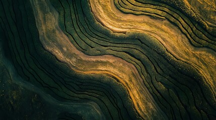 Aerial View of Terraced Fields Forming Natural Curves