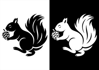 Silhouette of Running Squirrel Holding Pinecone
