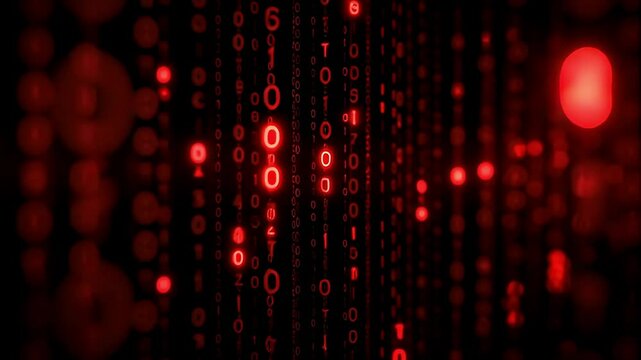 Glowing Red Binary Code Background with Lights and Numbers with ai generated
