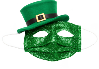 Isolated Saint Patrick's Day Green Mask with Hat on Transparent Background