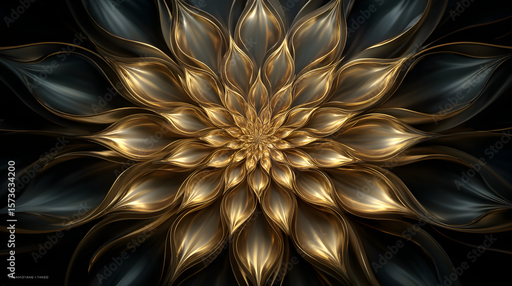 Poster elegant golden and black abstract illustration with minimal mirrored symmetry, featuring captivating