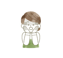 ショックを受けているエプロンを着用した女性-水彩