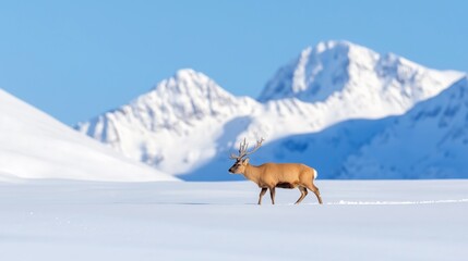 Obraz premium Chamois walking through deep snow