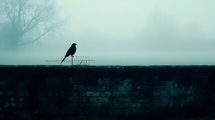 Foggy Wall Bird Illustration