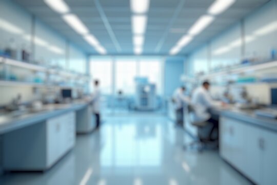 Blurred image of scientists working in a modern laboratory setting. Blurred background for use.