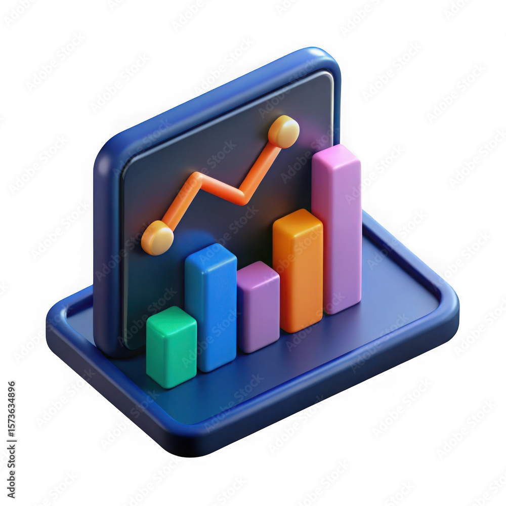 Aufkleber photo of a digital screen displays a bar and line graph, representing data analysis and business tre