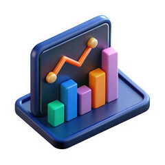 Photo of a digital screen displays a bar and line graph, representing data analysis and business trends isolated on transparent background