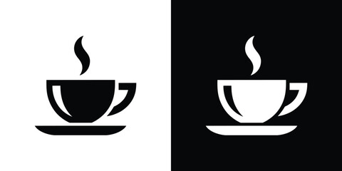 Obraz premium Black and White Split Silhouette Cup of Hot Coffee or Tea on Saucer