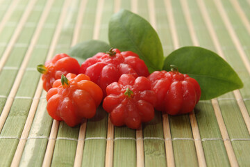 Fresh Pitanga tropical fruit in detail