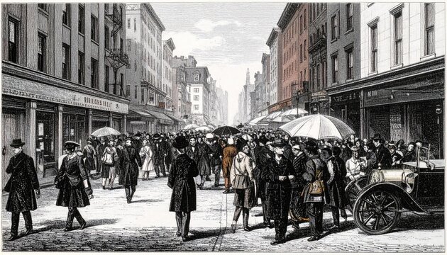 City street scene, 19th century