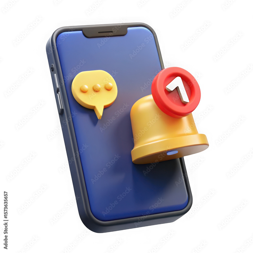 Poster photo of a smartphone displays a notification bell and a speech bubble, indicating new messages and 