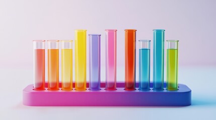 Colorful test tubes on a stand, lab experiment, pastel background, scientific illustration