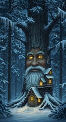 Magical winter tree house forest