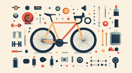 Fototapeta premium Flat Design Bicycle Parts Workshop Illustration