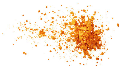 turmeric powder pile scattered on white background