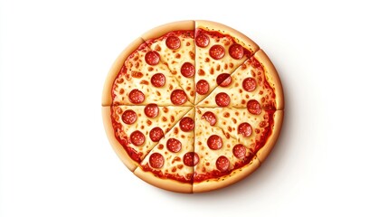 Sliced pepperoni pizza on white background
