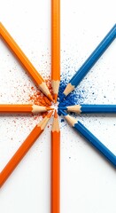 Orange and blue colored pencils