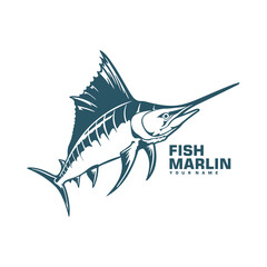 Marlin Fish logo design vector. Silhouette Marlin Fish Template Illustration. Icon Symbol