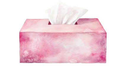 watercolor painting of a pink tissue box on white background