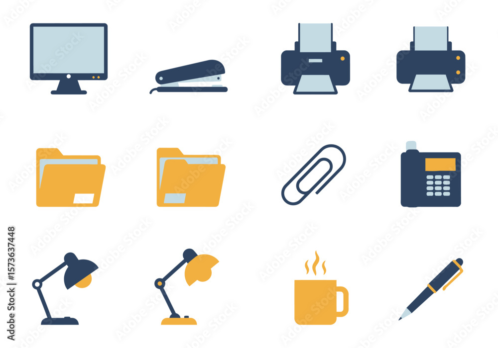 Poster an array of officethemed vector illustrations in neat rows and columns