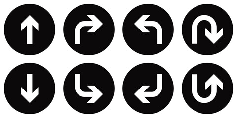 Traffic Direction Arrow Sign Icons – U-Turn, Left, Right and One Way Symbol Set 