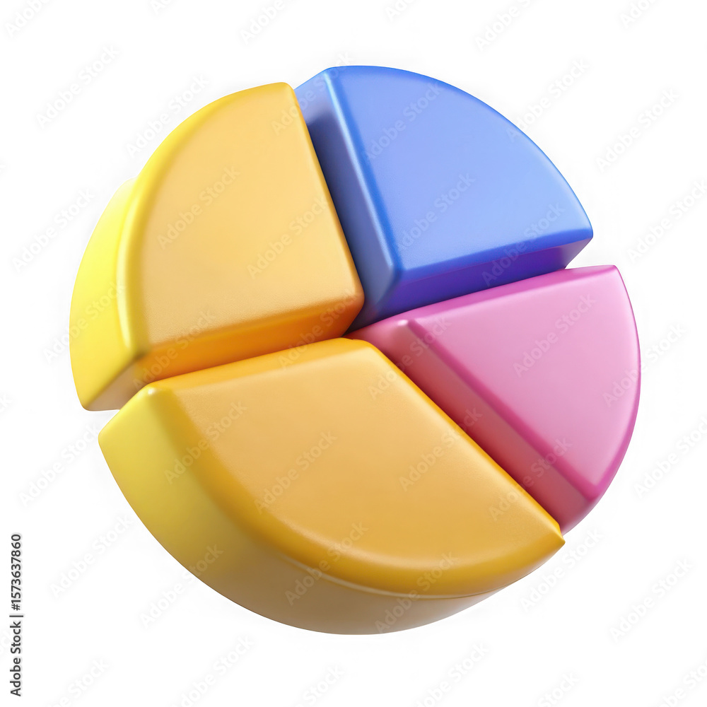 Poster photo of a colorful pie chart illustrates data analysis and business performance in segments isolate