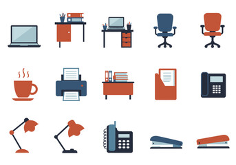 Office clip art laptops chairs desk accessories staplers lamps and coffee cup