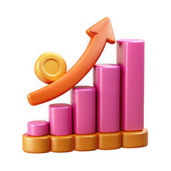 Photo of a rising bar graph with an upward arrow signifies business growth and financial success isolated on transparent background