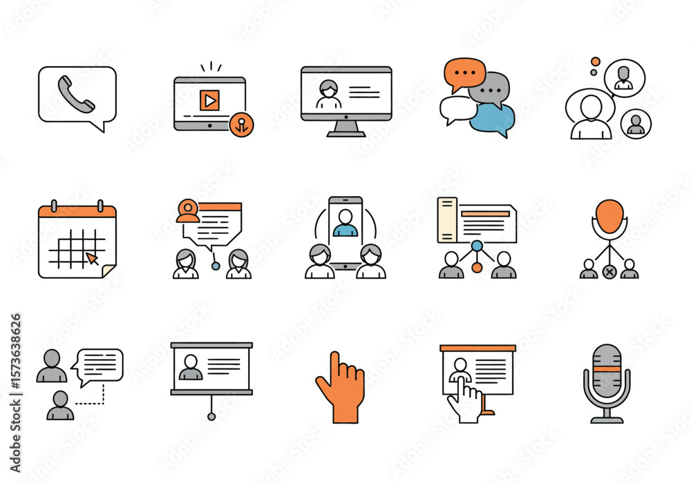 Fototapete The image shows a grid of icons depicting various types of video communication
