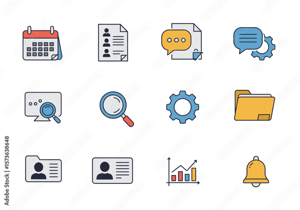 Poster twelve cartoonstyle icons are arranged in a gridlike layout on a white background