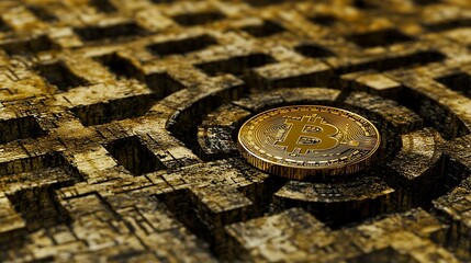 Gold Coin in Center of Labyrinth with Complex Path