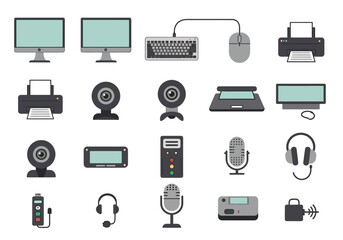 Vector illustration of various computer hardware and peripherals