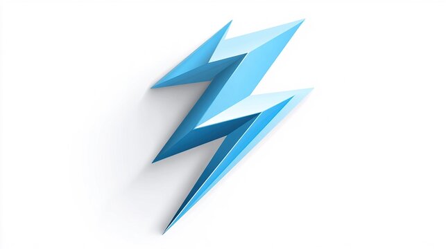 A stylized, light-blue, 3D lightning bolt icon, rendered with sharp, angular facets, casts a subtle shadow on a white background
