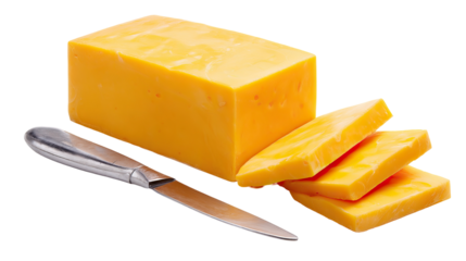 Cheddar cheese block or slice isolated on transparent background

