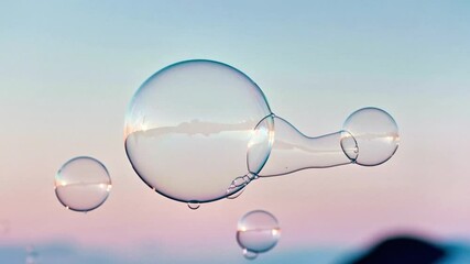 Soap bubbles macro photography iridescent liquid film bubble water soapy sphere abstract art pastel sky - Powered by Adobe